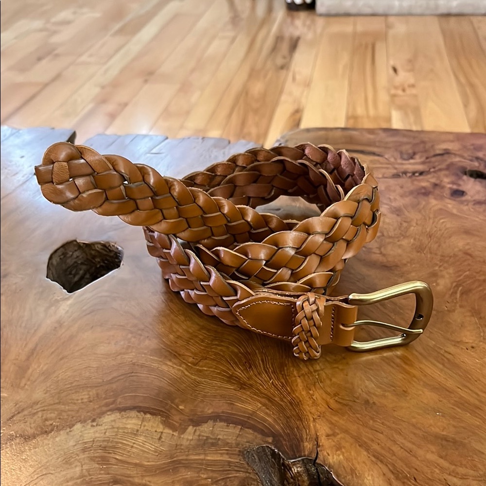 J. Crew Tan and Gold Leather Belt